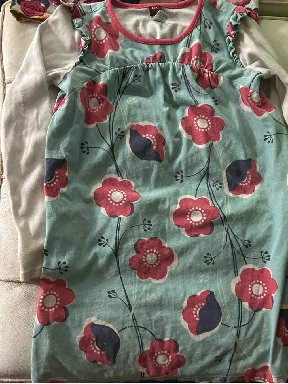 Tea Collection Girls Floral Long-Sleeve Dress lot of 2 Pink, Teal, Cream